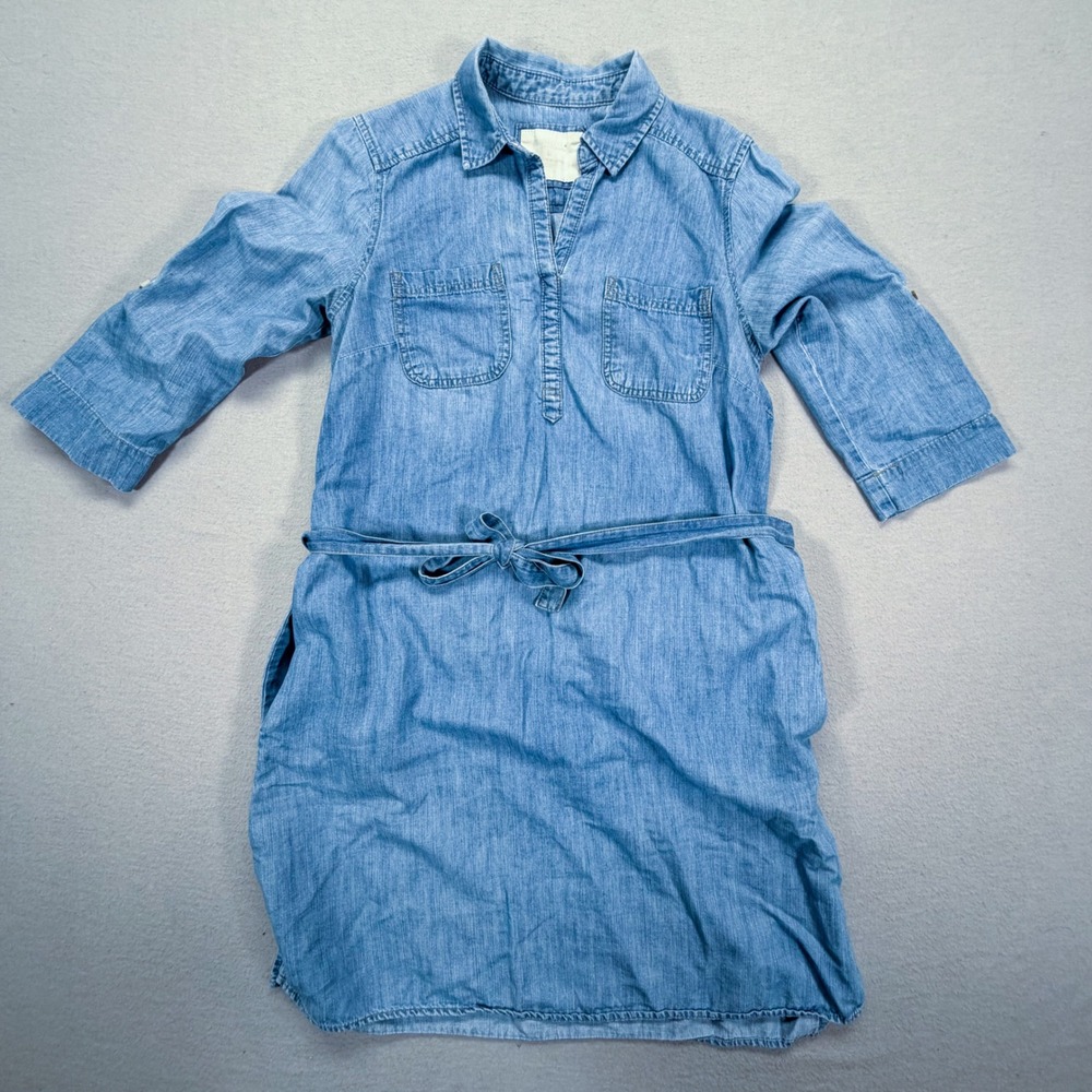Sonoma Denim‎ Shirt Dress Womens M Good Blue Belted Tencel Cotton Blend